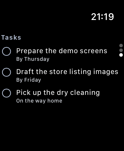 A list of to-dos on Apple Watch